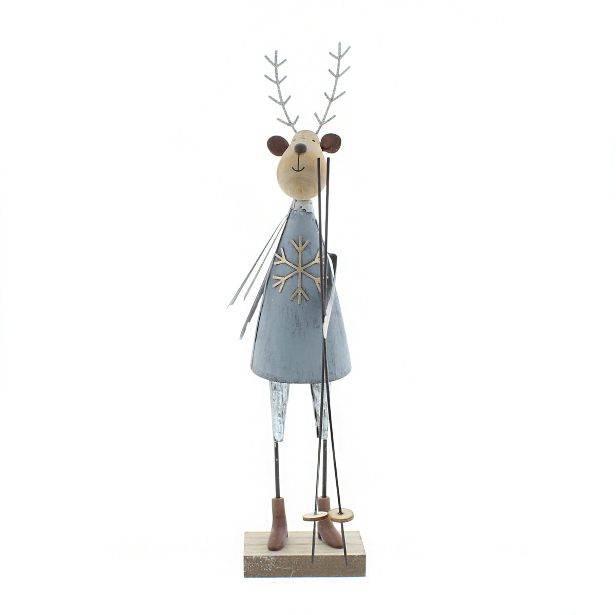 Metal Standing Reindeer with Gold Snowflake Design Table Top Decoration- 34cm