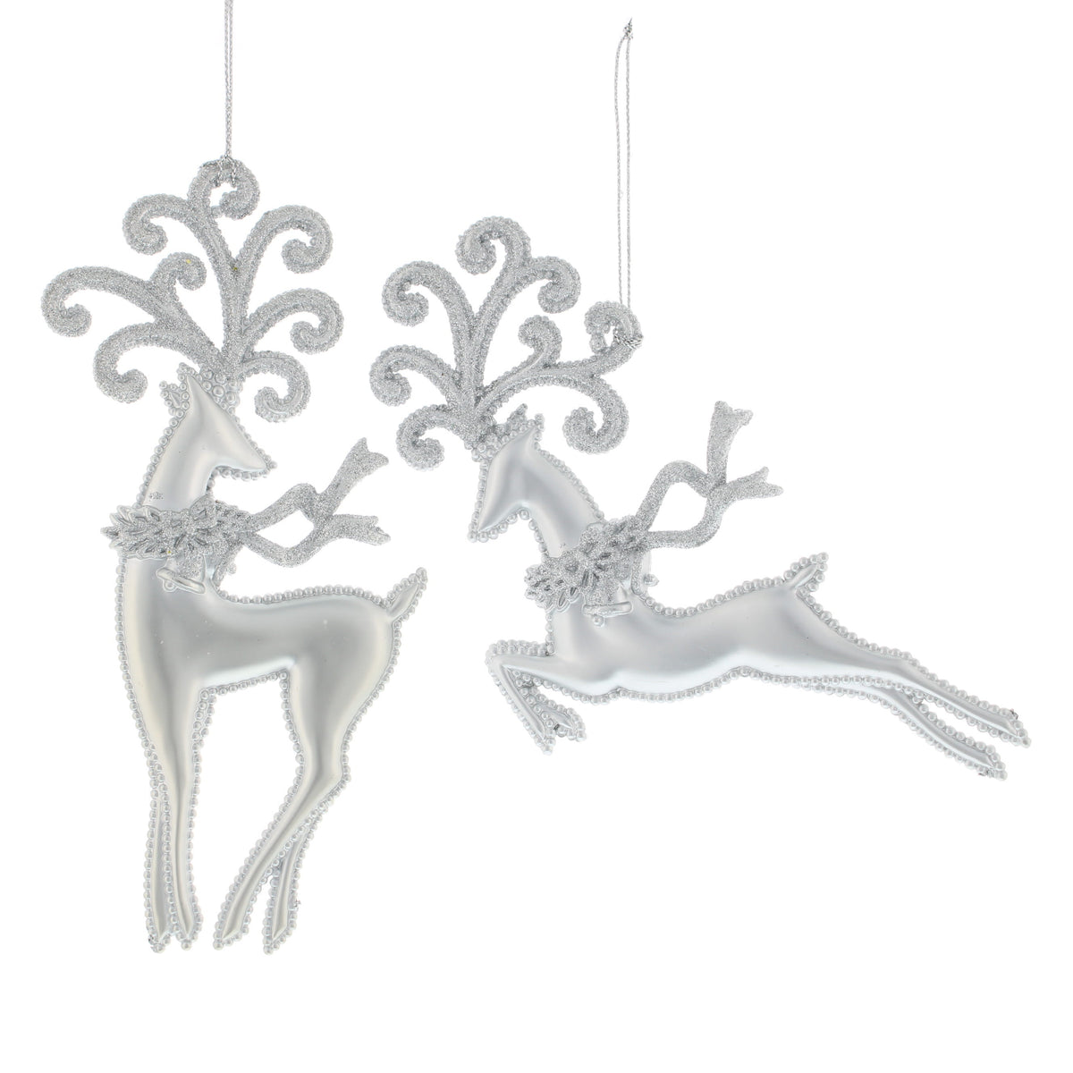 Hanging Matt Silver Acrylic Deer Christmas Tree Bauble