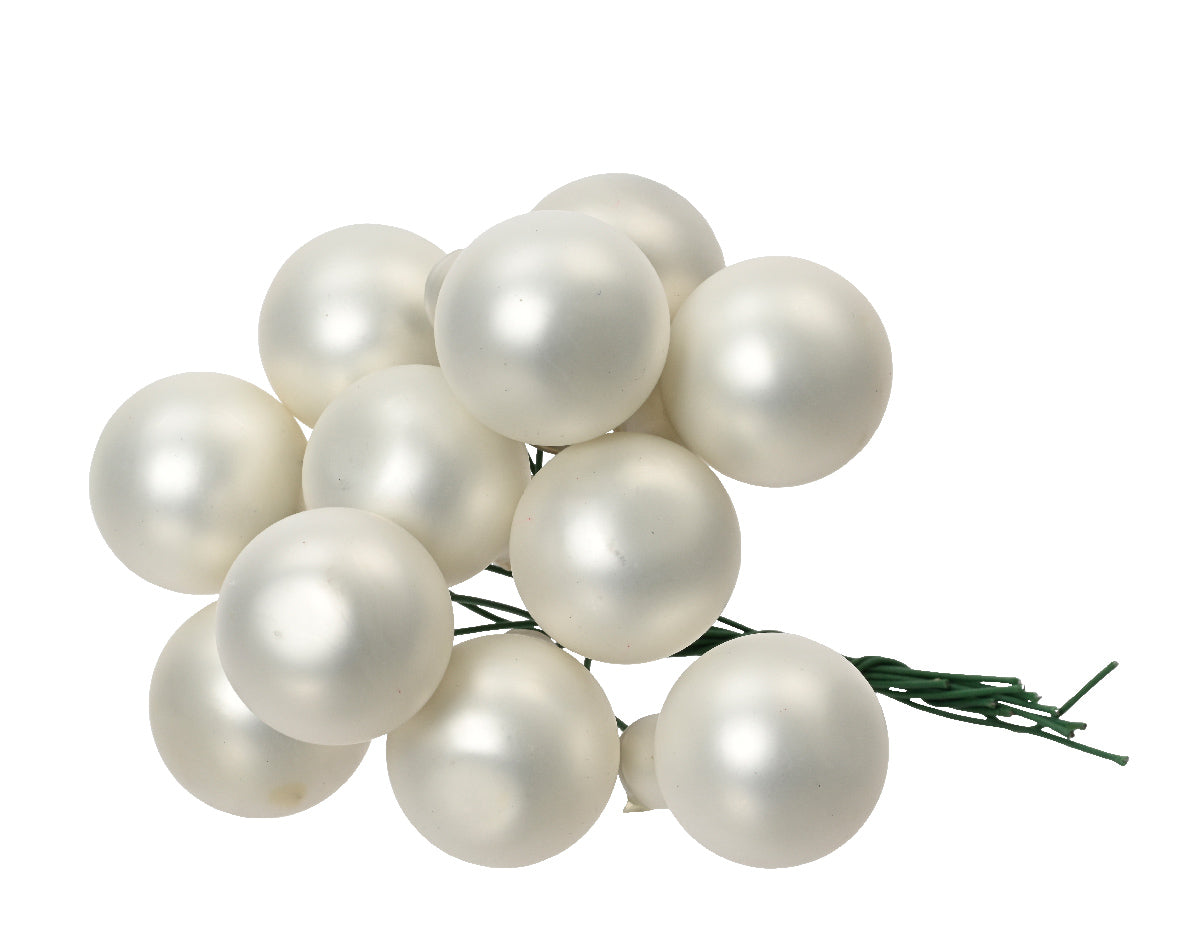 Winter White Mini Glass Baubles on a Wire - Bunch of 10 (2.5cm) - Matt Finish