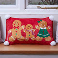 Red Gingerbread Family Christmas Cushion