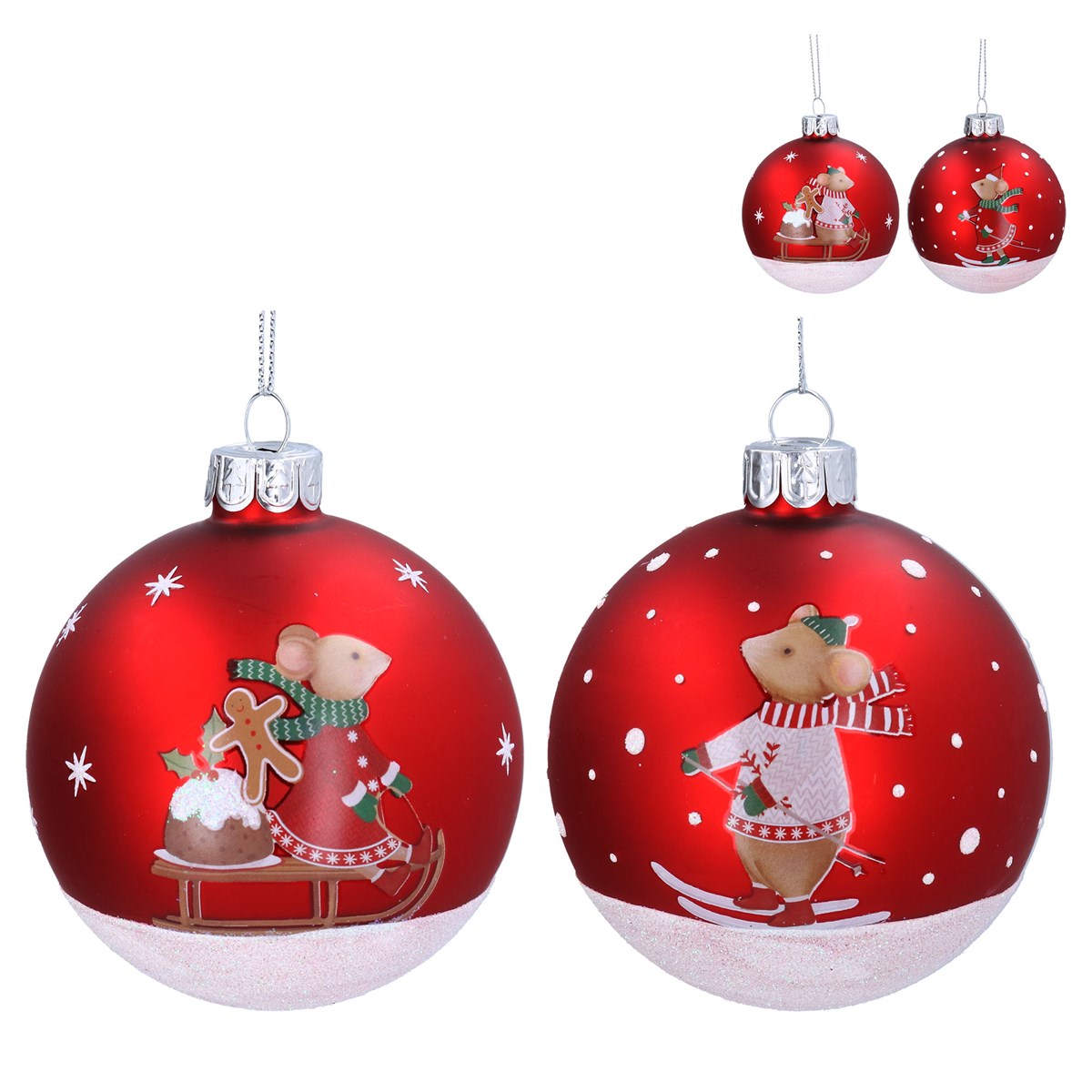Gisela Graham - Matt Red Mouse Glass Ball Single Bauble - 8cm
