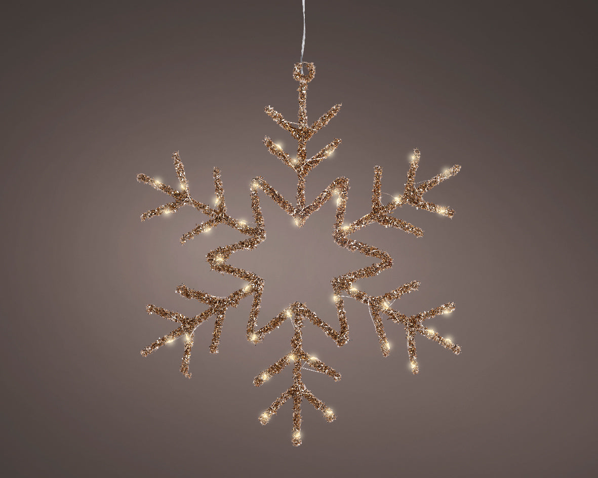 Gold Warm White Light Up Hanging Metal Snowflake