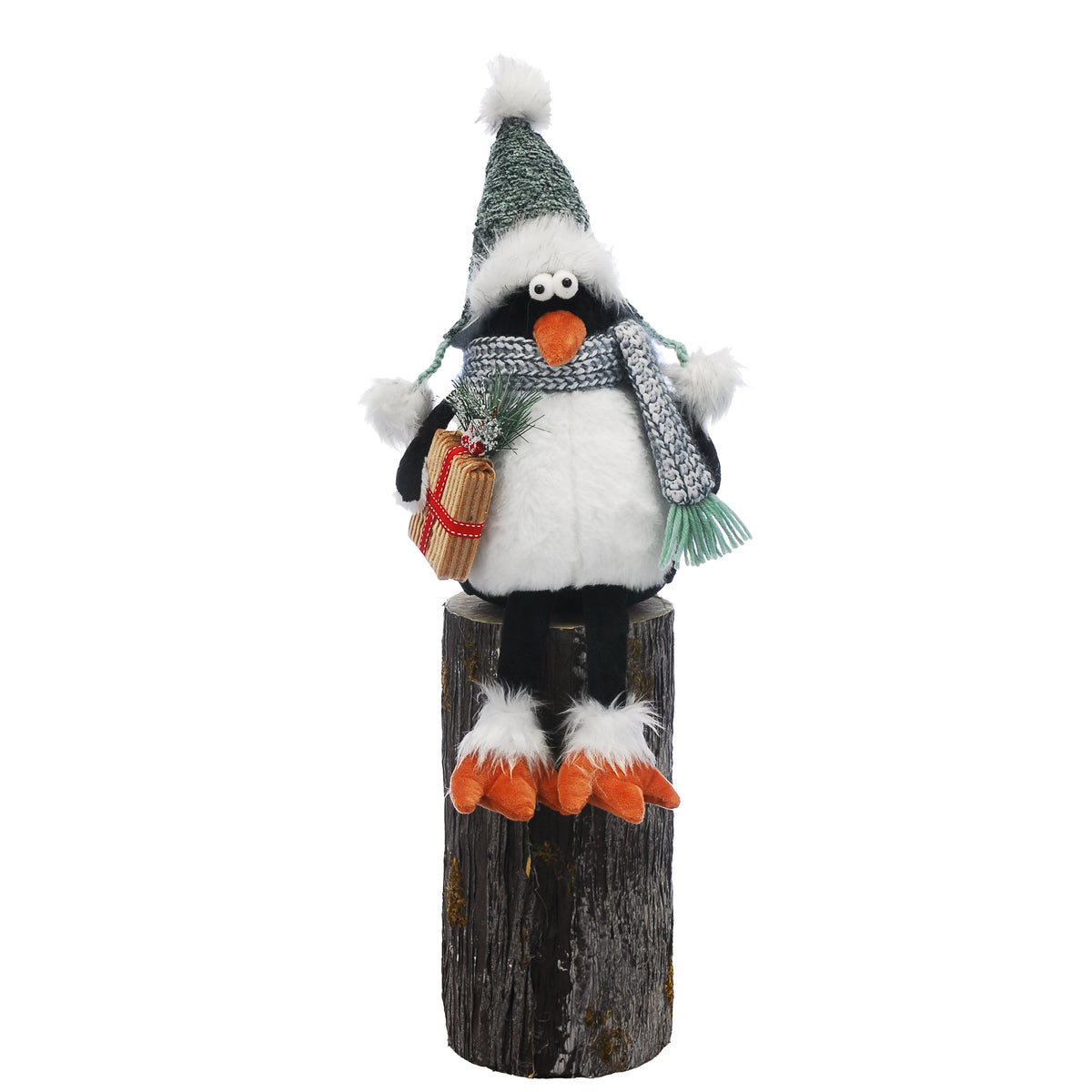 Black and White Plush Dangly Legs Penguin Christmas Ornament