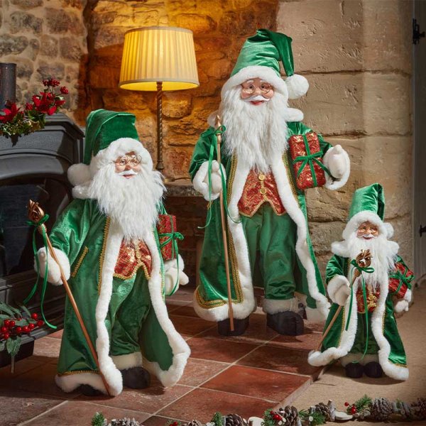 Regal Santa in Emerald Coat with Golden Staff - XL 80cm