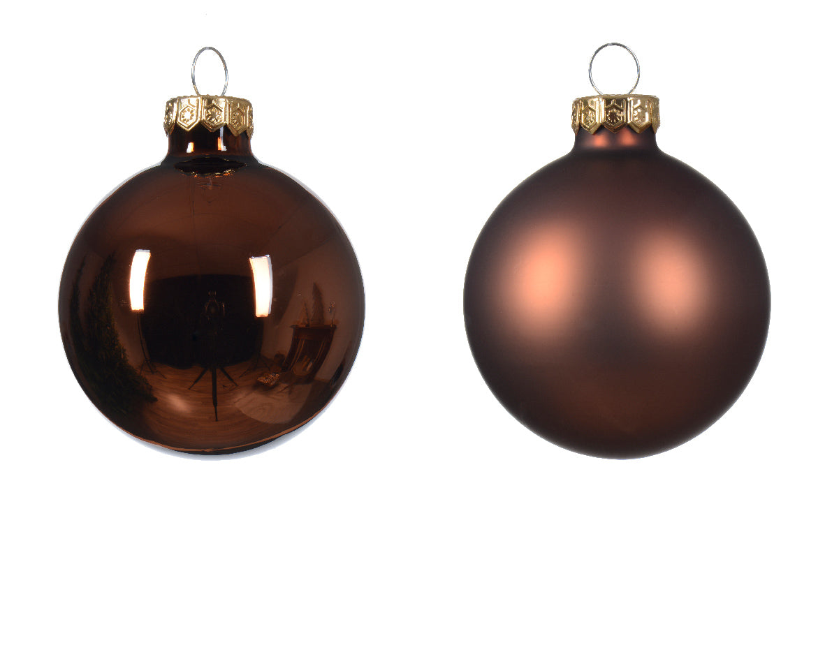 Espresso Glass Shiny & Matte Christmas Baubles 6cm - Box of 10