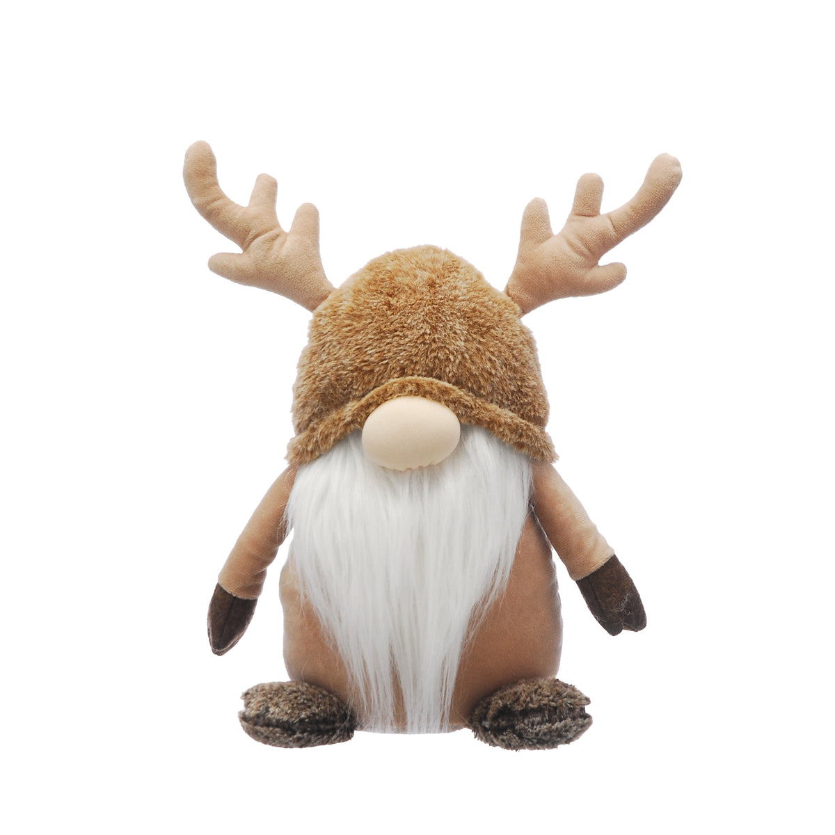 Cream and Brown Plush Sitting Gonk In Antlers Christmas Ornament