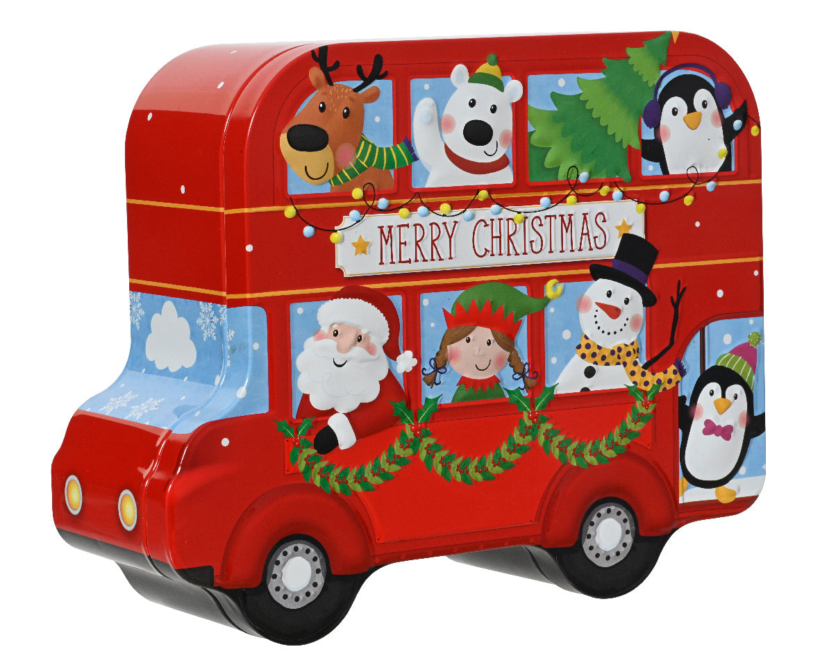 Merry Christmas Bus with Characters Storage Tin