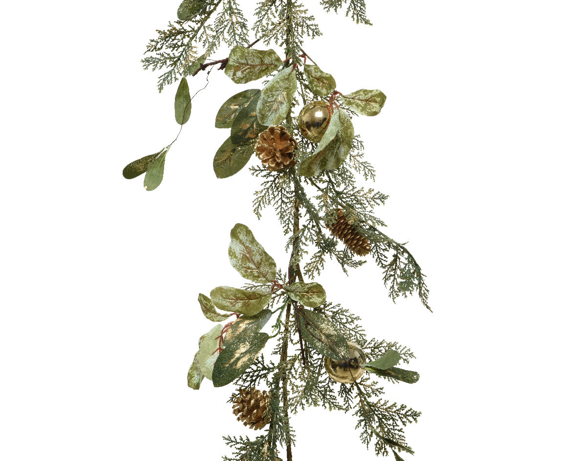 Gold Glitter Baubles & Pinecones Garland 120cm