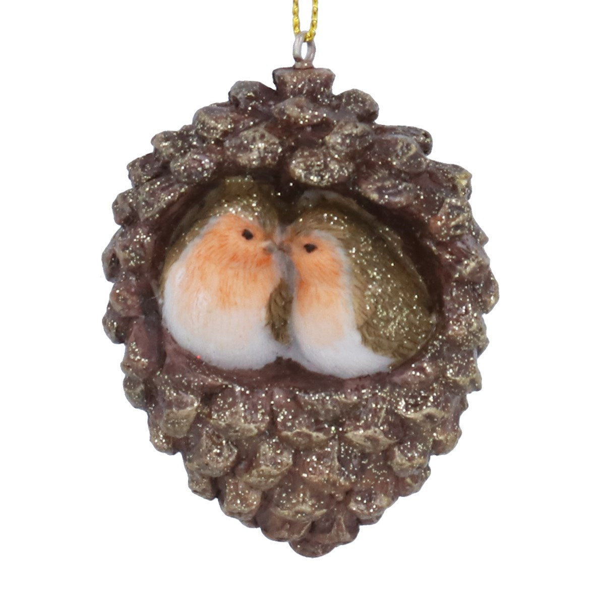 Gisela Graham - Resin Robins in Pinecone Hanging Decoration - 7cm