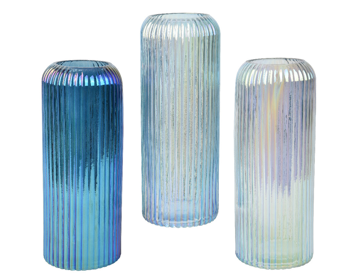 Glass Luster Ribbed Vase - 25cm