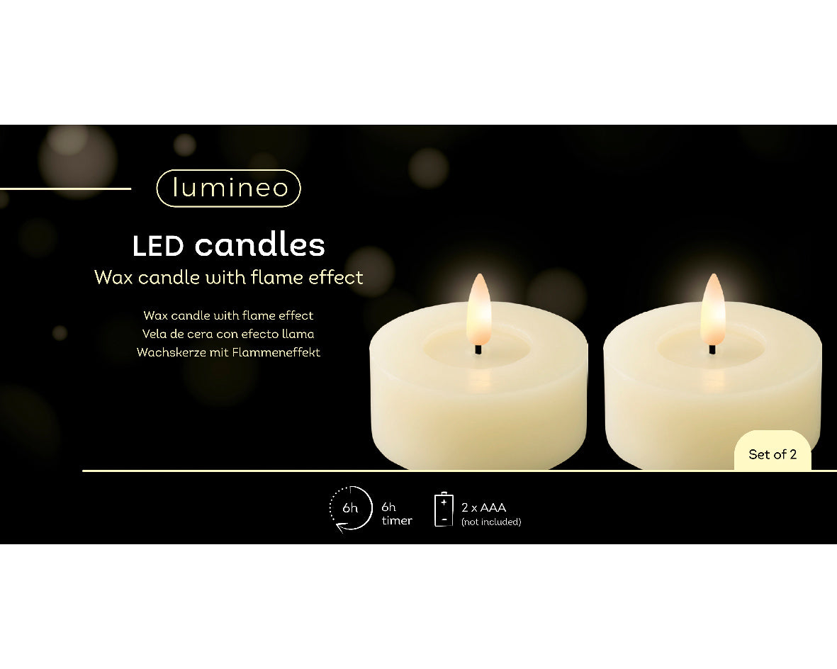 Set of 2 Cream LED Wax Wick Tealight Candle - Real Flame Effect Technology