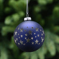 Matt Midnight Blue Glass Christmas Bauble with Silver Stars - 8cm