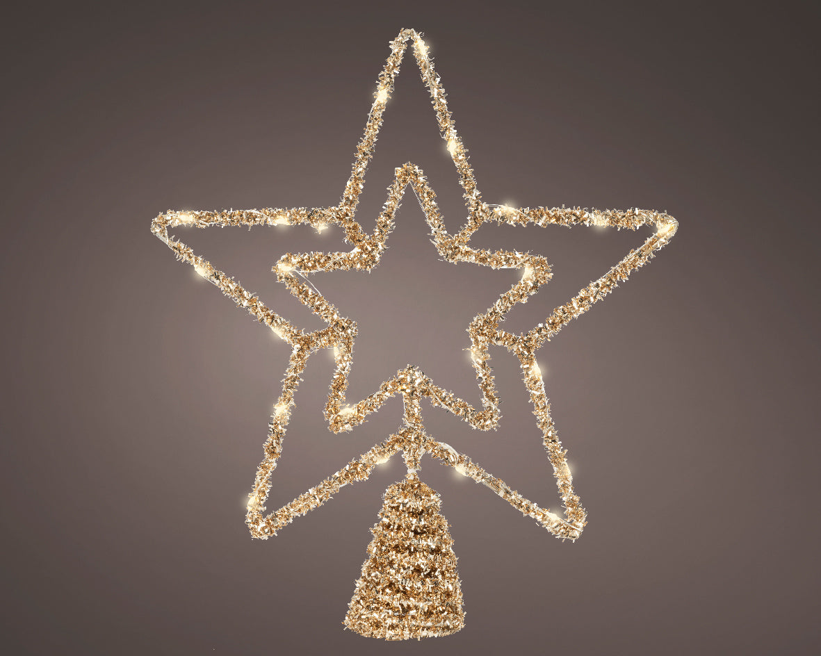 Gold Warm White Light Up Star Metal Tree Topper