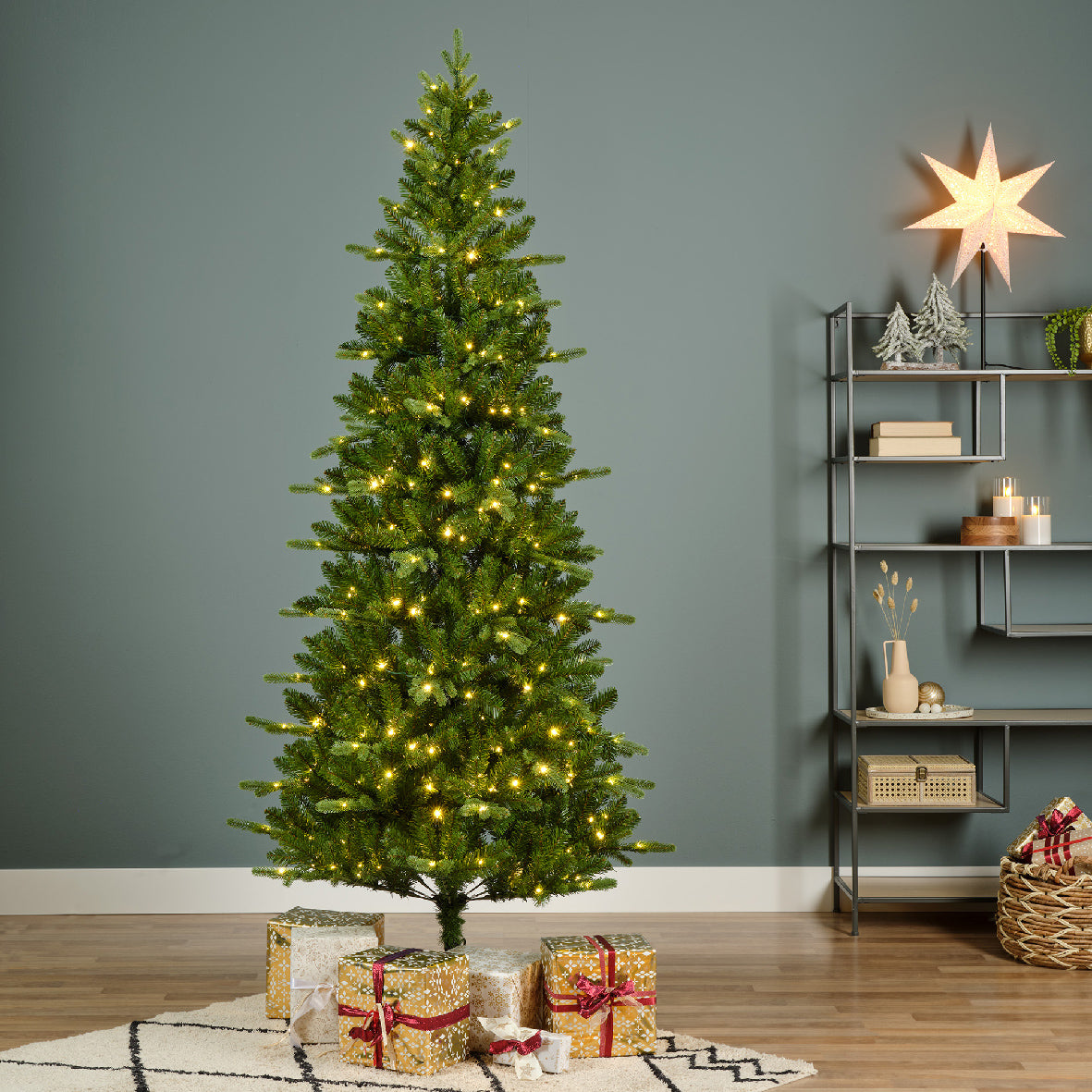 Everlands Killington Fir Slim Pre-Lit Artificial Christmas Tree - 210cm / 7ft