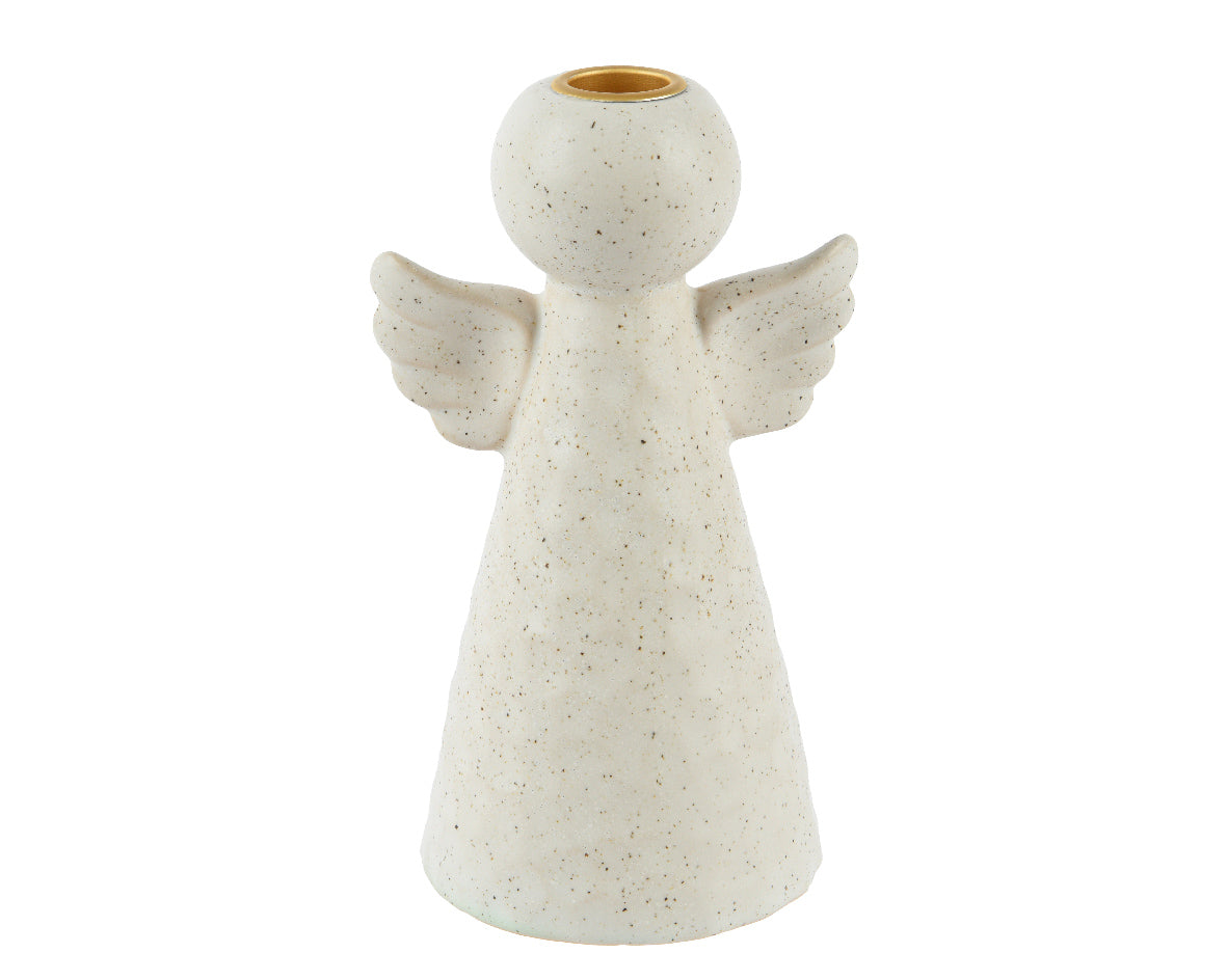 Beige Speckled Porcelain Glazed Angel Candleholder - 18cm