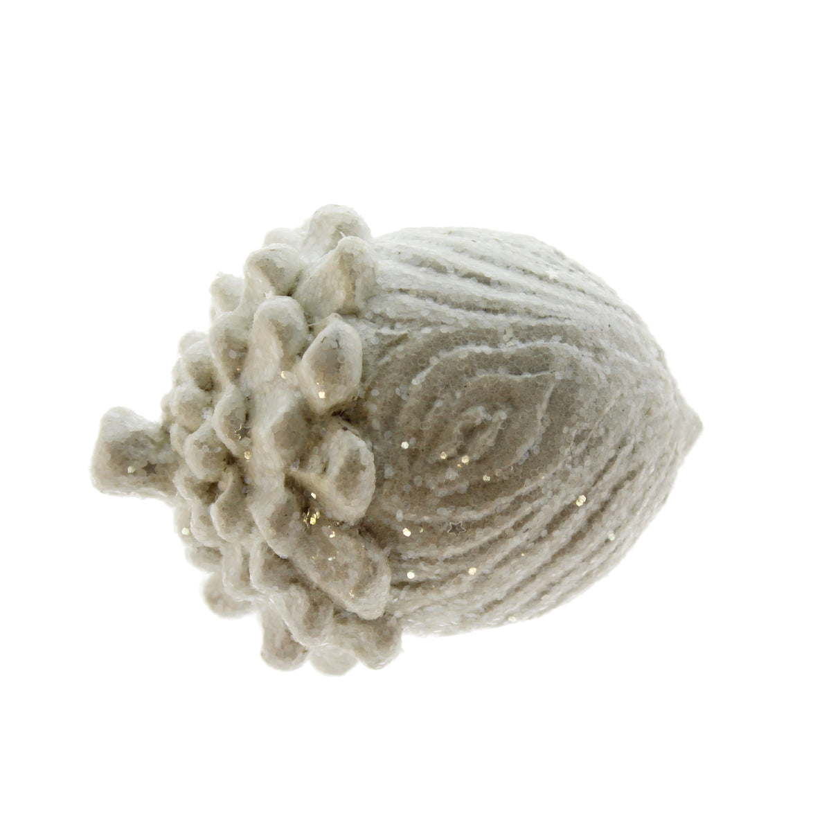 Polyresin White Frosted Glitter Acorn Christmas Ornament