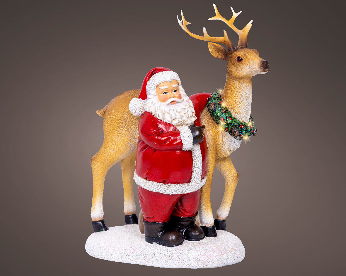 Lumineo Light Up Santa and Reindeer Figurine