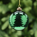 Shiny Green Glass Bauble with Christmas Tree Design - 8cm
