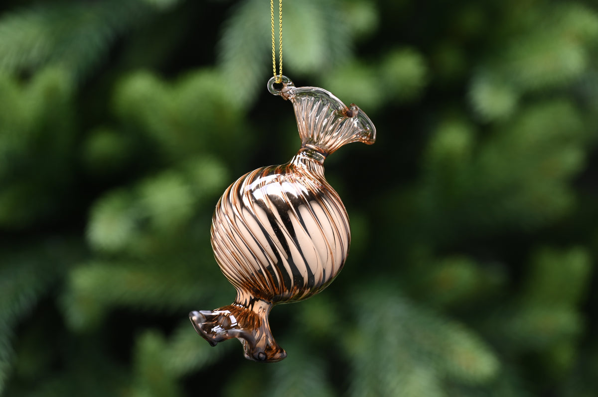 Brown Glass Round Sweet Wrapper Christmas Tree Bauble