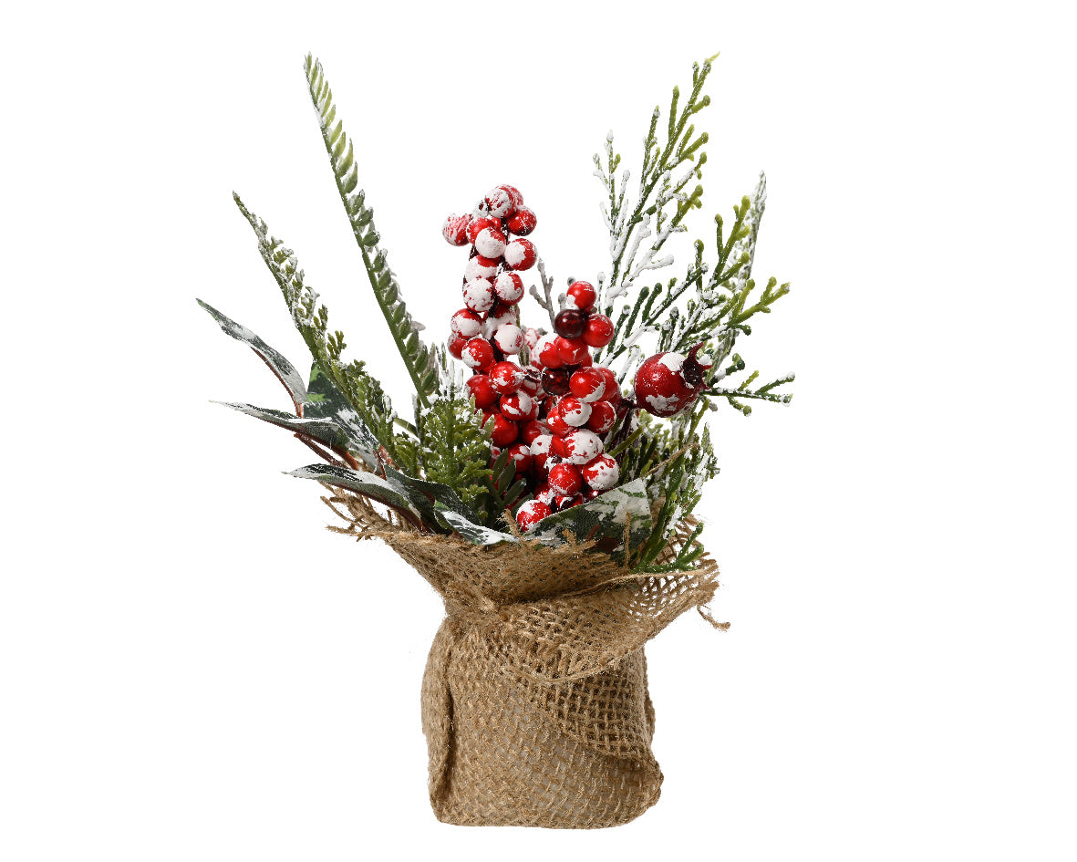 Mini Snowy Berry Tree with Pinecones - 20cm