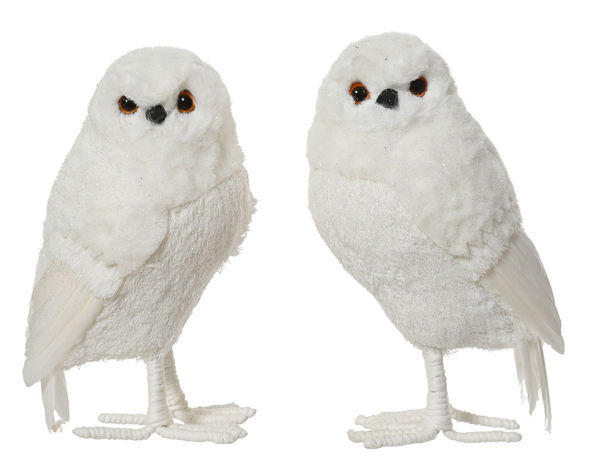 15cm - White Glitter Christmas Owl Standing Decoration - Individual