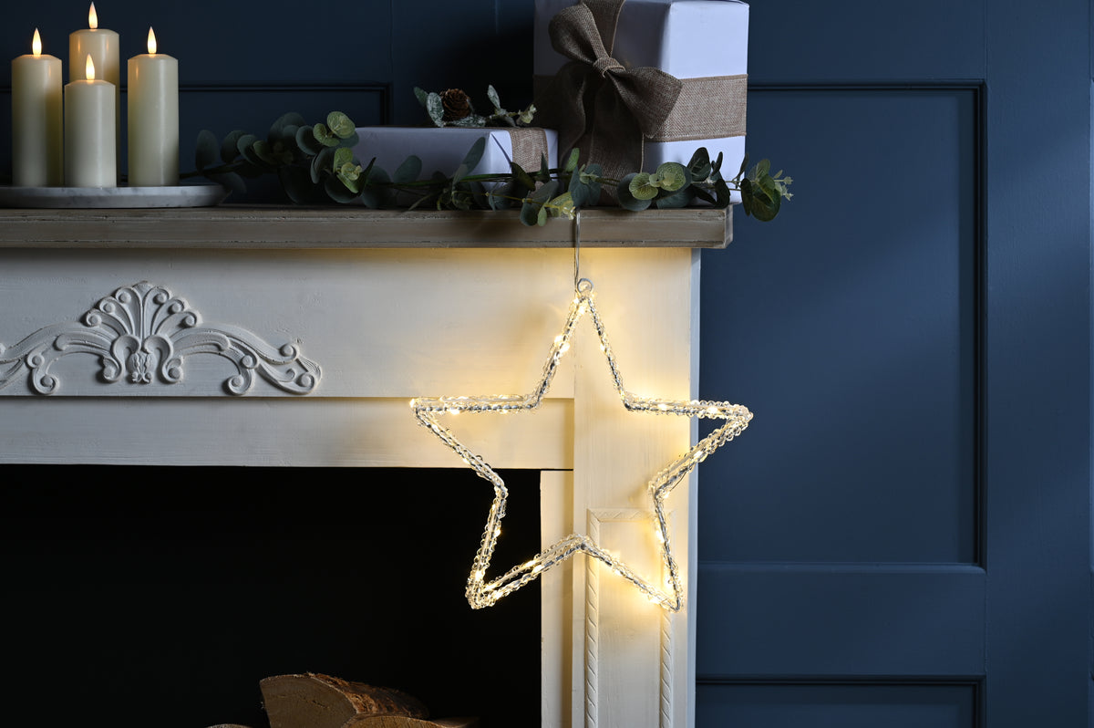 Warm White LED Light Up Acrylic Star Christmas Decoration - 31cm