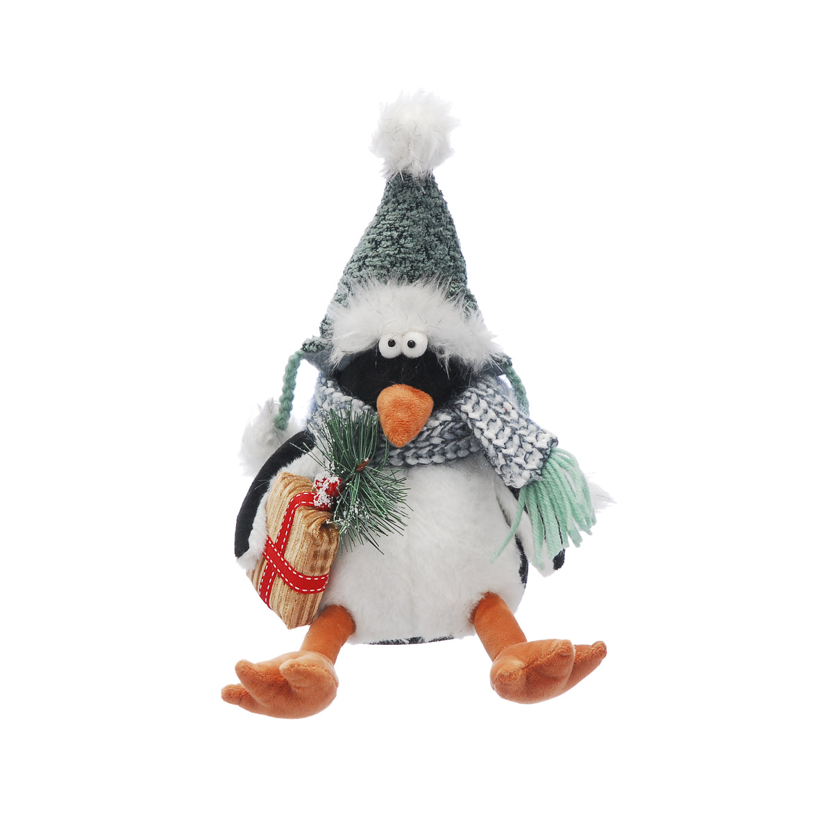 Black and White Plush Sitting Penguin Christmas Ornament