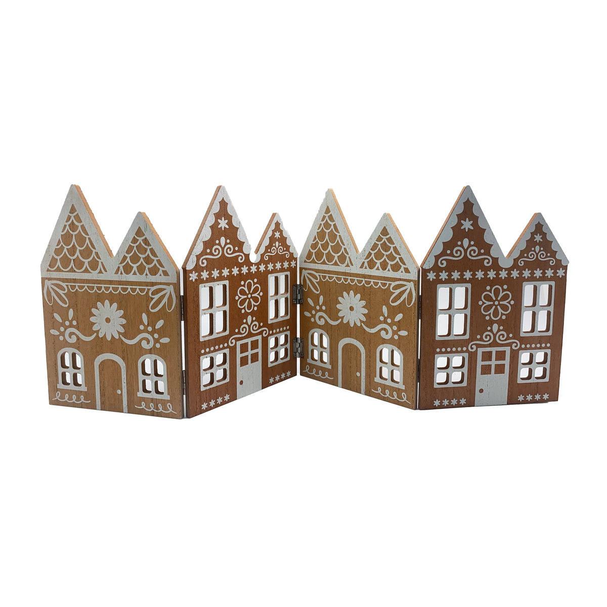 Wooden Gingerbread Folding Row of Houses Christmas Decoration