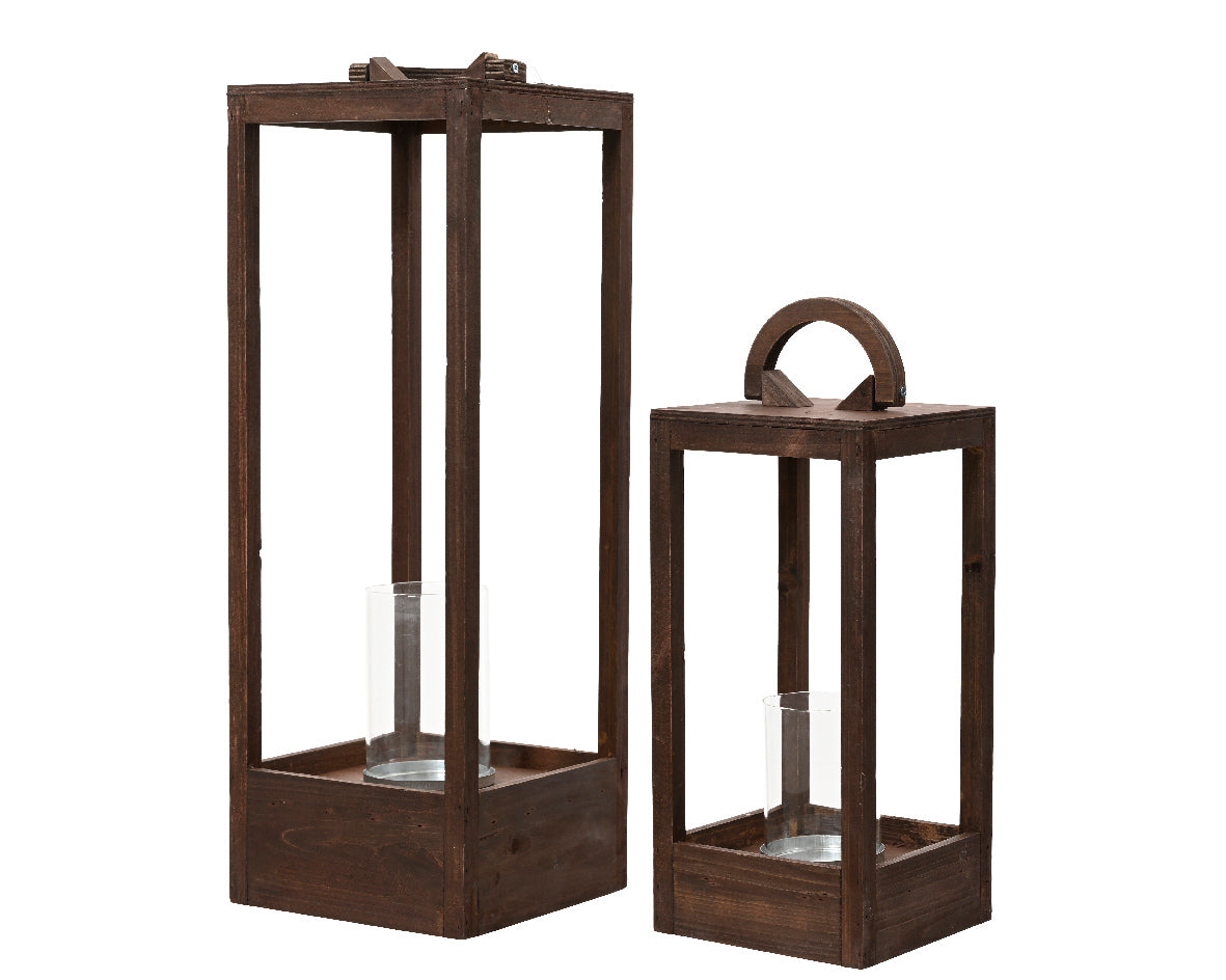 Lantern Plywood Lacquer with Glass Tube - Set of 2