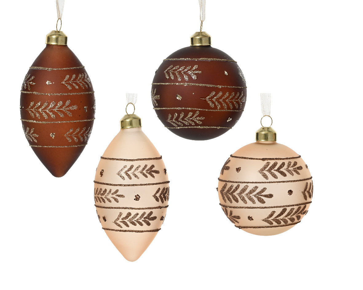 Brown Glass Christmas Bauble with Glitter Design