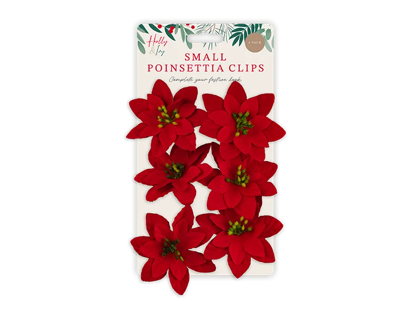 6 Small Red Poinsettia Clip on Flowers