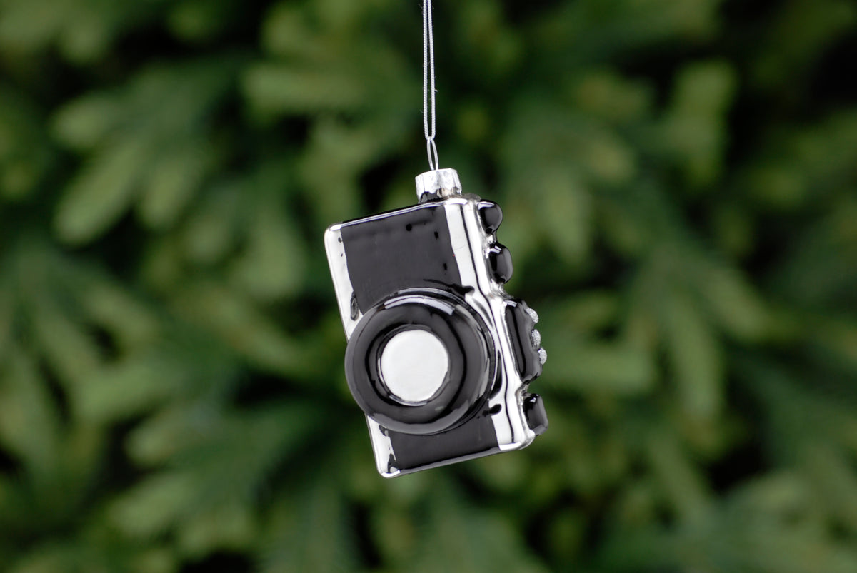 Festive - Retro Painted Glass Vintage Camera Christmas Tree Bauble