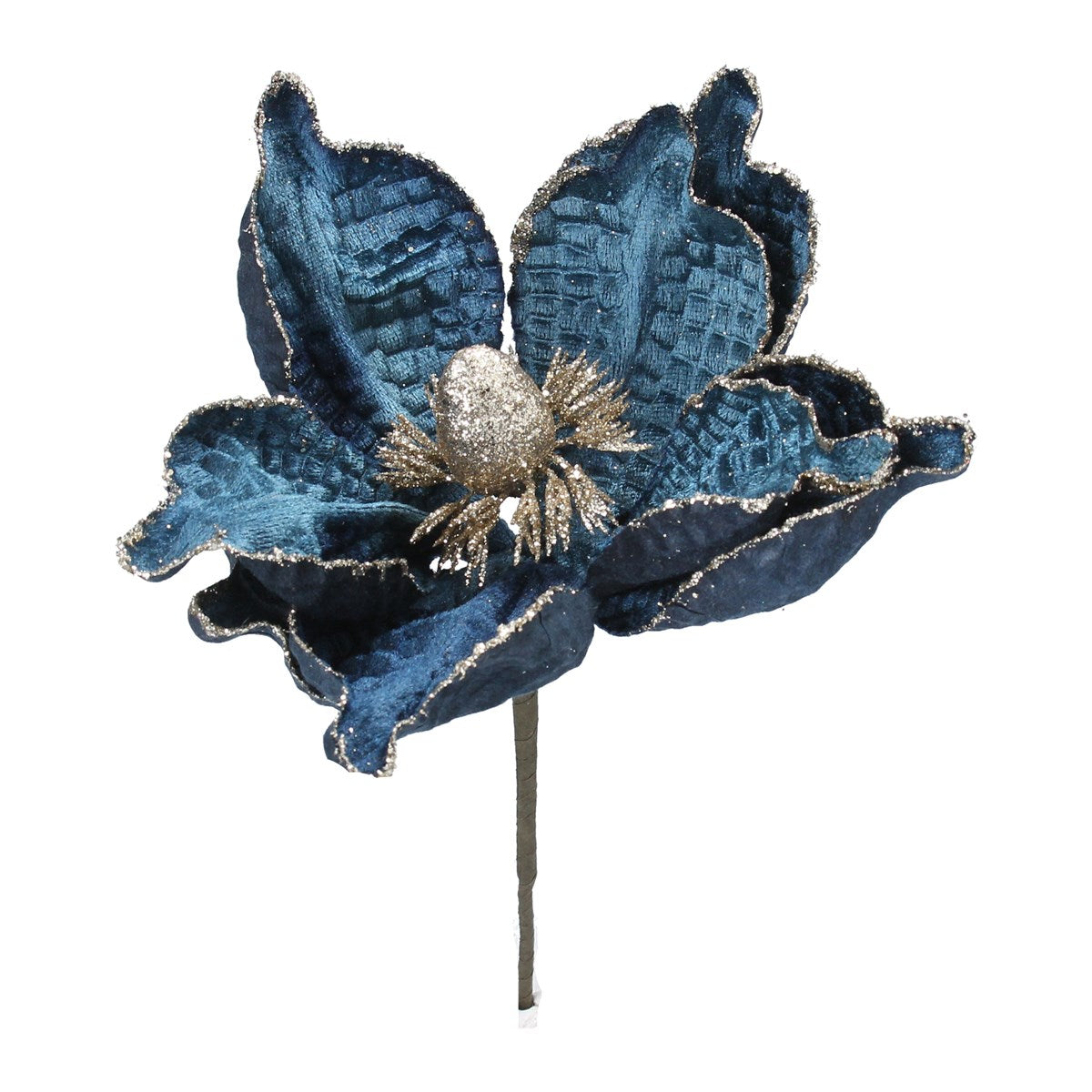 Gisela Graham - Dark Blue & Gold Magnolia Pick - 25cm