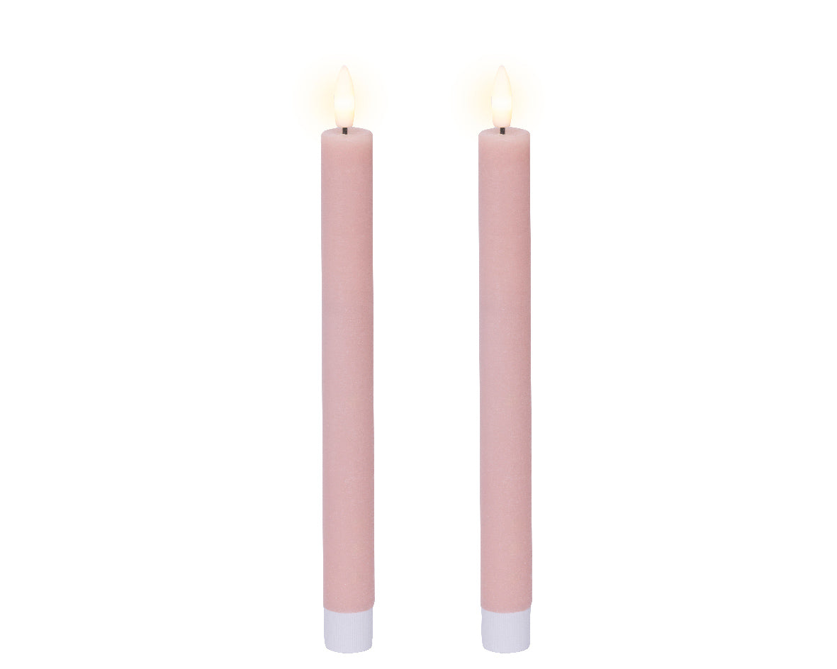 Set of 2 LED Pink Wax Dinner Candles with Flame Effect