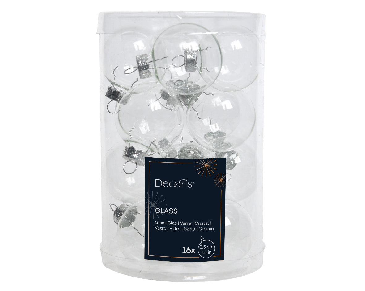 Plain Clear Glass Baubles 3.5cm - Tube of 16