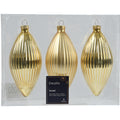 Light Gold Matt Olive Ribbed Glass Baubles - Pack of 3