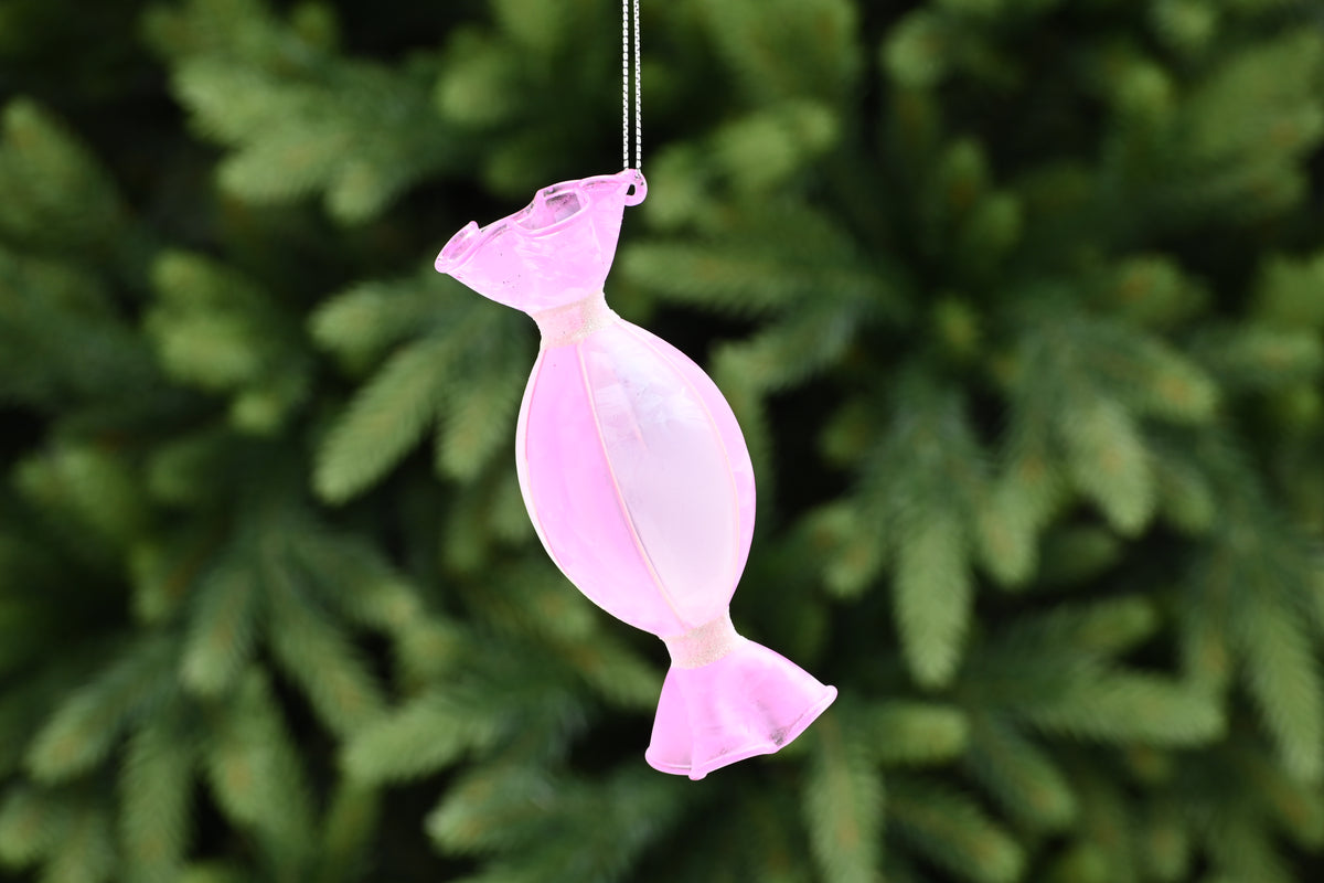 Frosted Pink and Clear Glass Sweet Hanging Decoration - 13cm