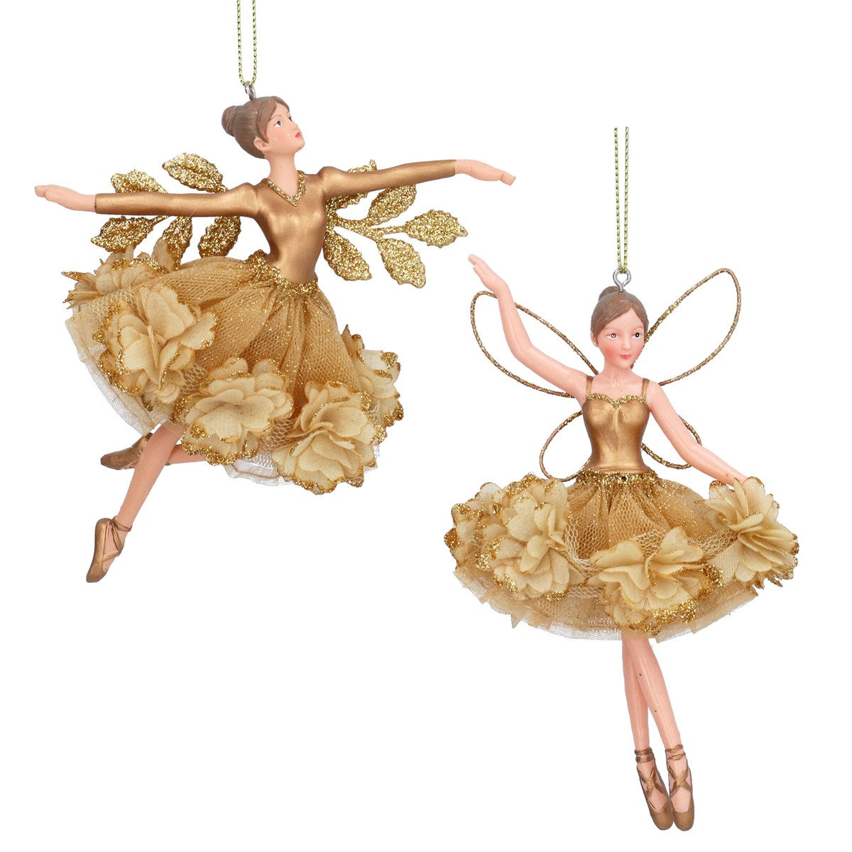 Gisela Graham - Gold Floribunda Resin Fairy Christmas Decoration Single - 15cm