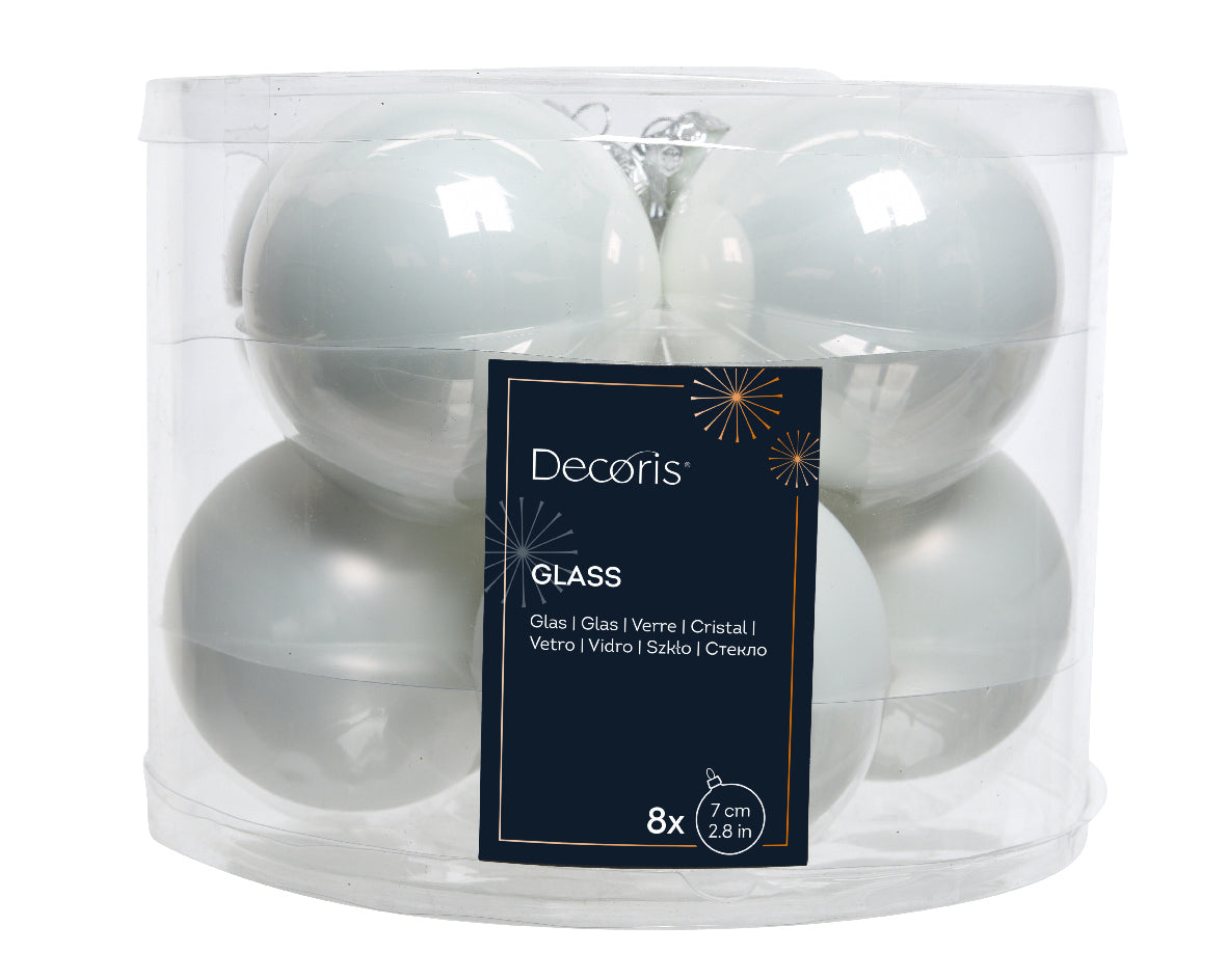 Winter White Mixed 7cm Glass Baubles - Tube of 8 7cm