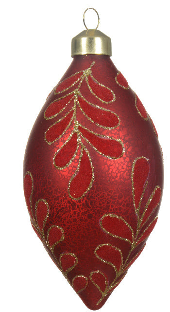 Red Leaf Glitter Glass Christmas Bauble