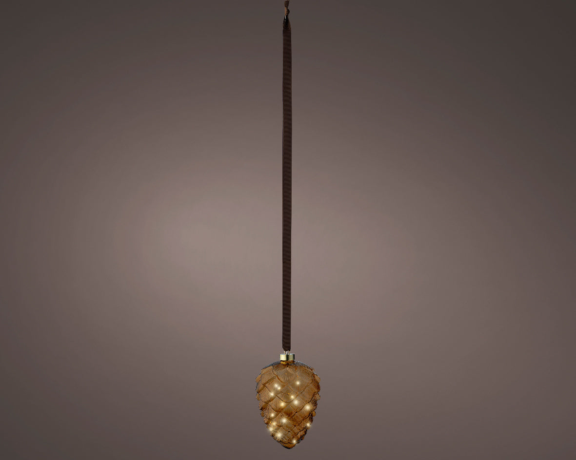 Warm White Micro LED Pinecone Light with Brown Ribbon - 15cm 15 LEDs