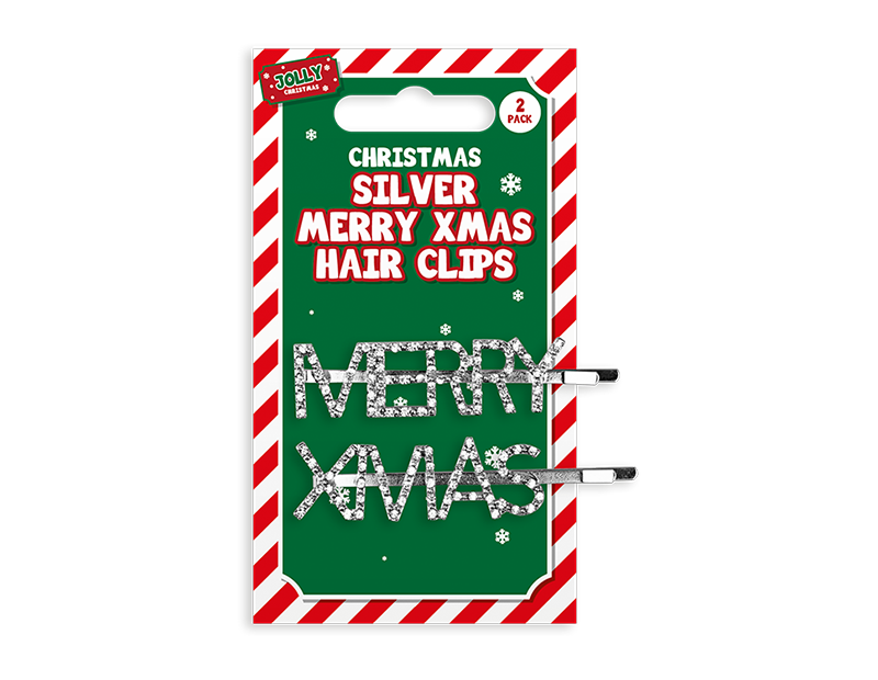 Jewelled Merry Xmas Hair Slides - Pack of 2
