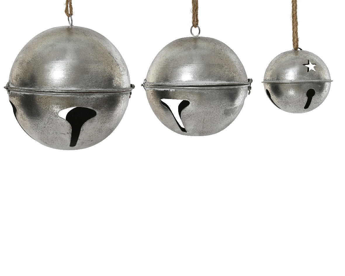 Silver Iron Hanging Bell Decorations - Set of 3