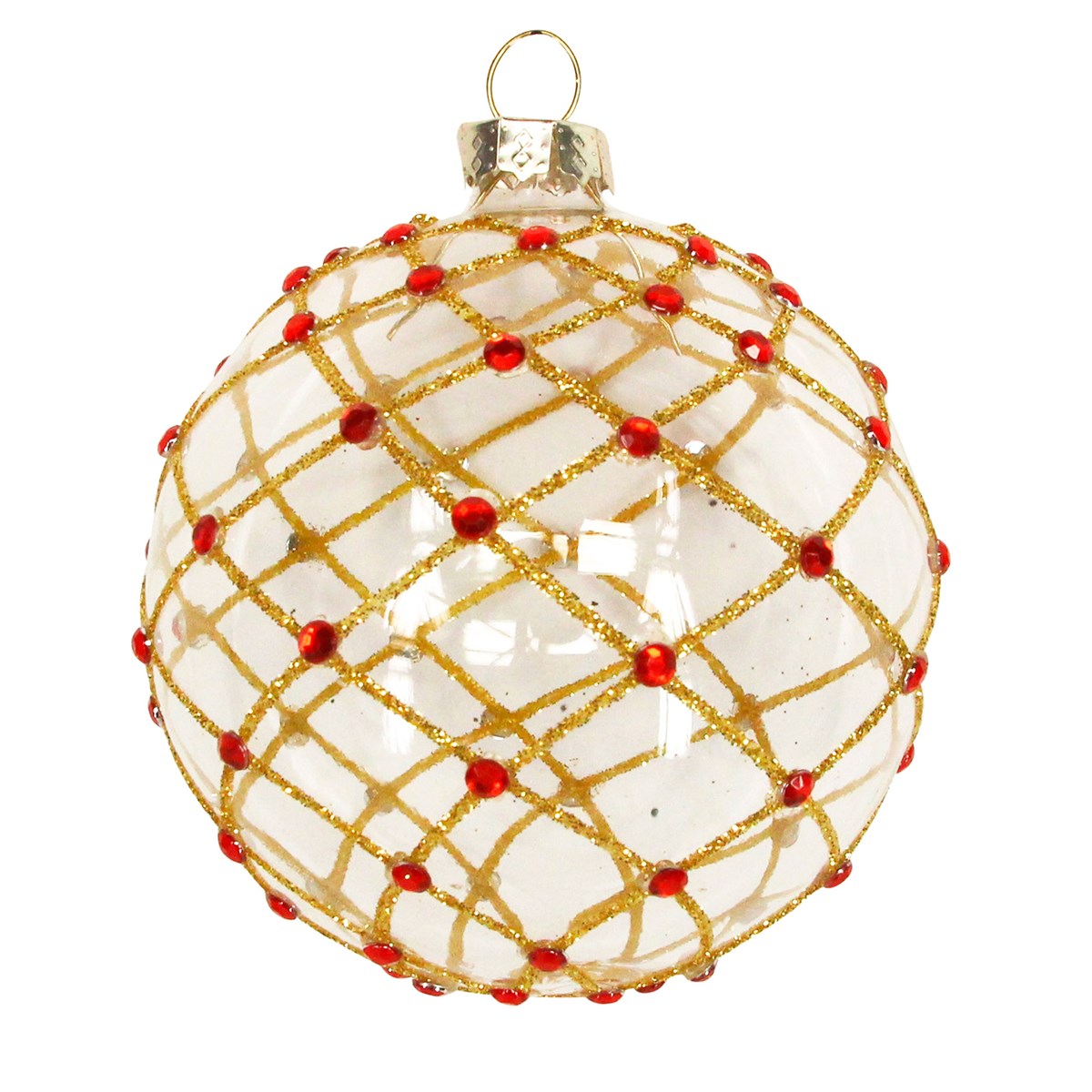 Gisela Graham - Soap Bubble Red & Gold Trellis Glass Ball Bauble - 8cm