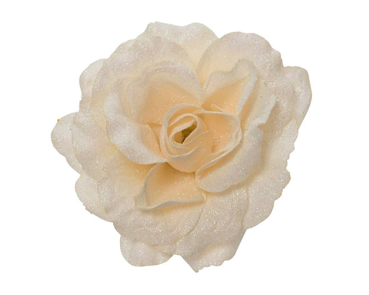 Cream Glitter Rose Clip