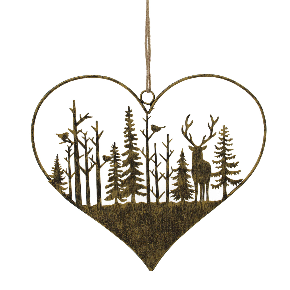 Hanging Metal Antique Bronze Heart-Reindeer - 19cm