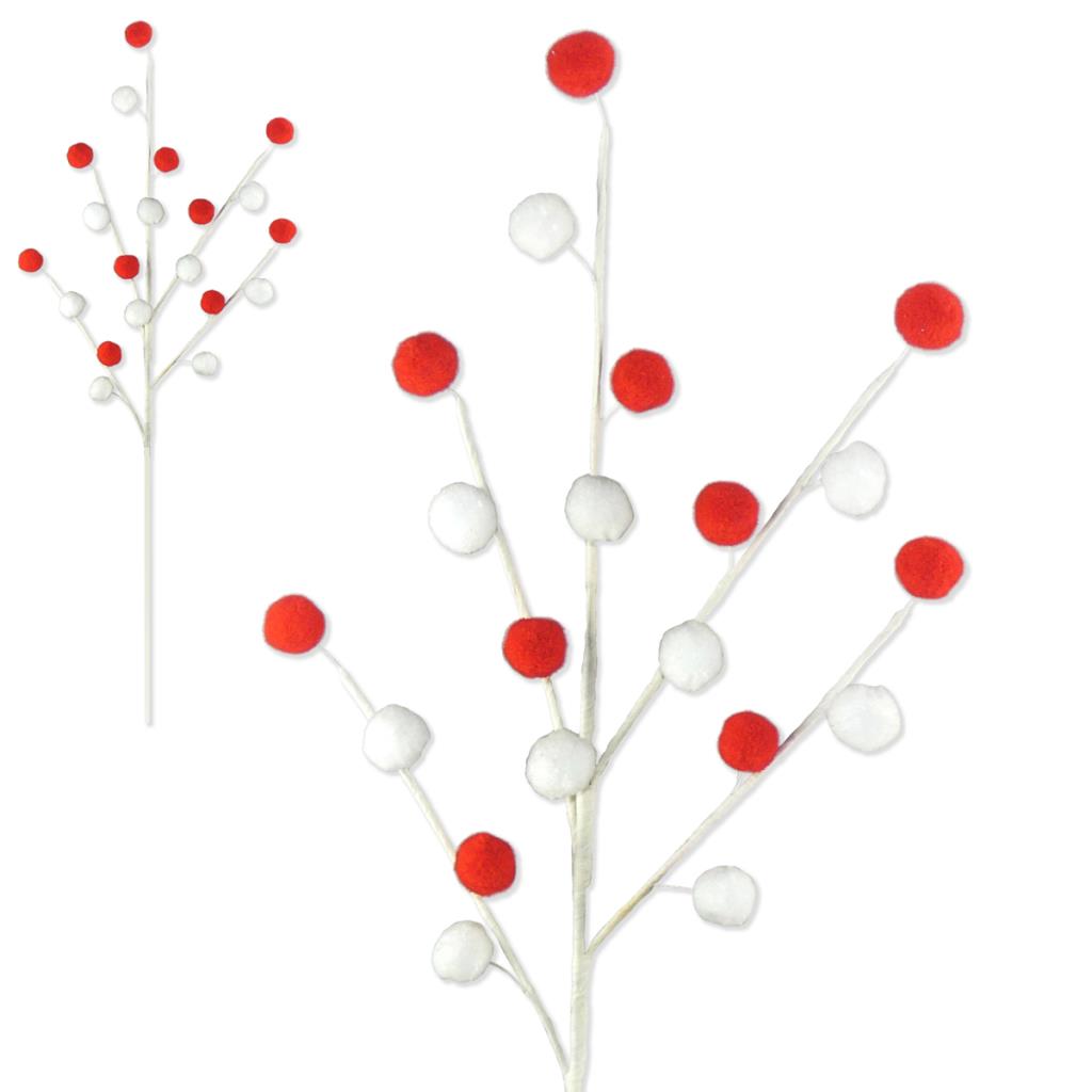 Red & White Candy Cane Pom Pom Spray - 65cm