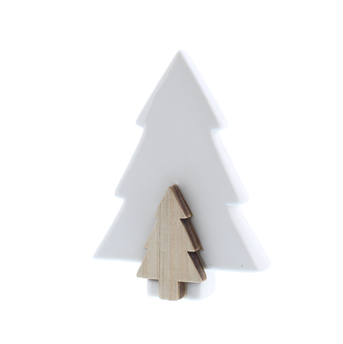 White Porcelain And Wood Christmas Tree Ornament