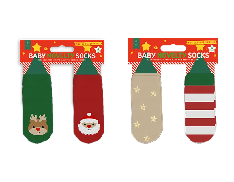 Baby/Toddler Printed Festive Socks - Pack of 4