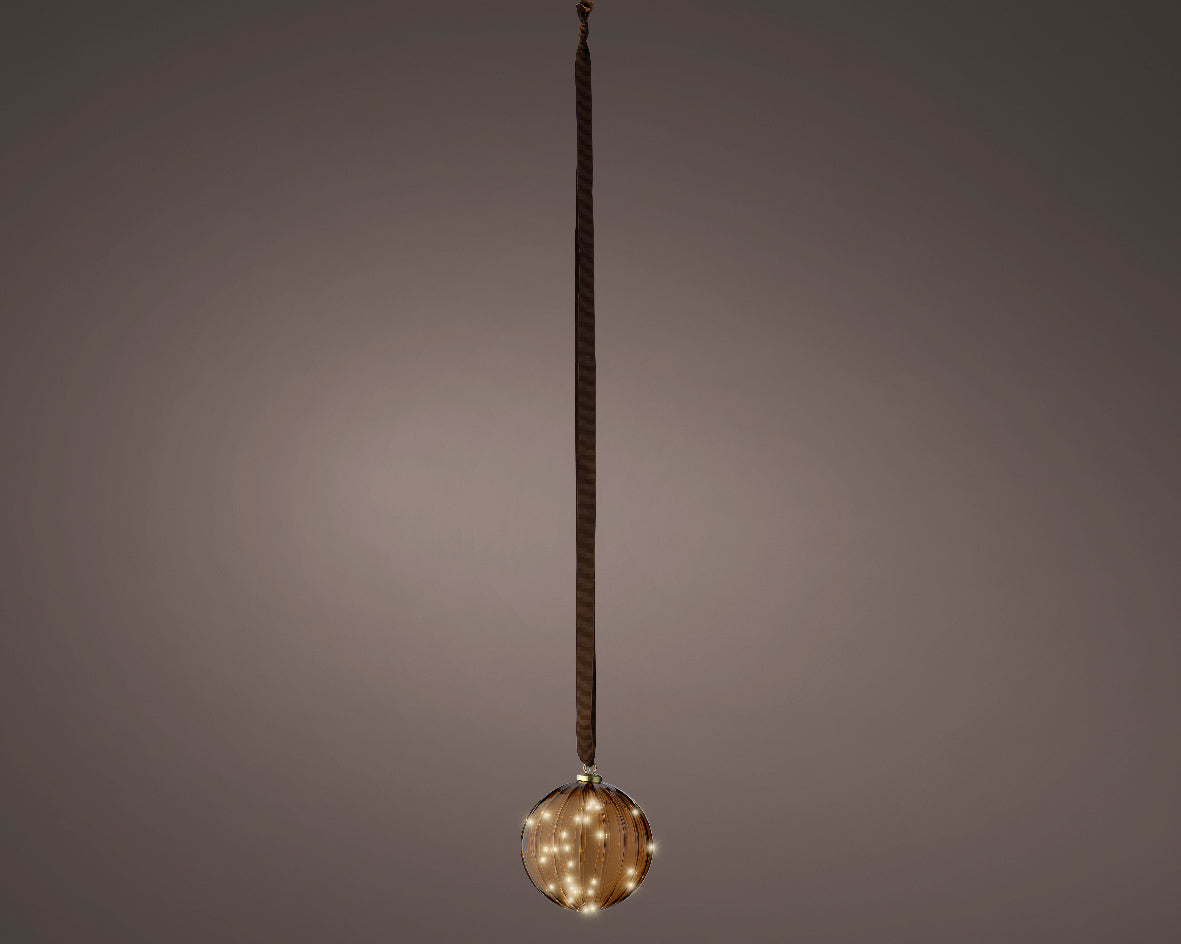 Warm White Micro LED  Bauble Light with Brown Ribbon - 14cm 30 LEDs